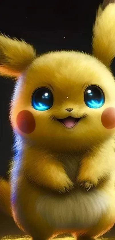 Cute cartoon yellow creature with large eyes and fluffy fur.