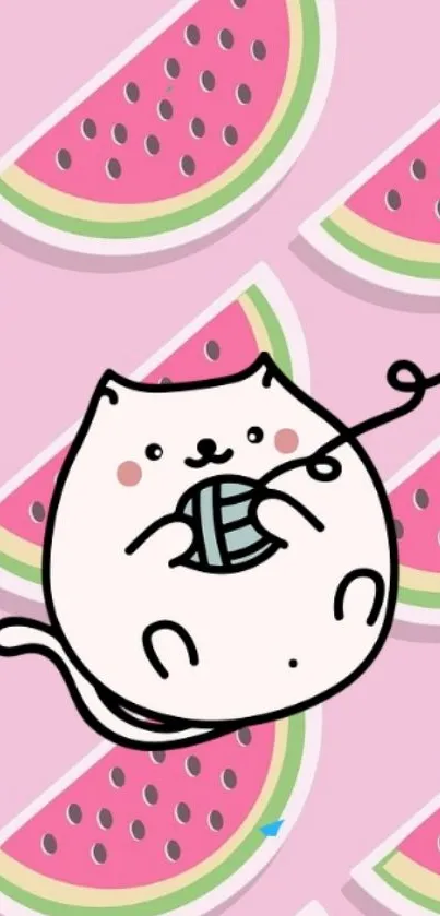 Cartoon cat with watermelons wallpaper background.