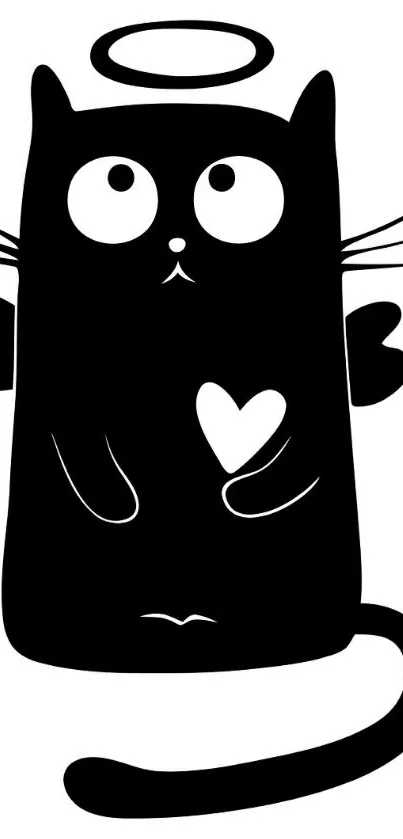 Adorable black cat angel silhouette wallpaper.