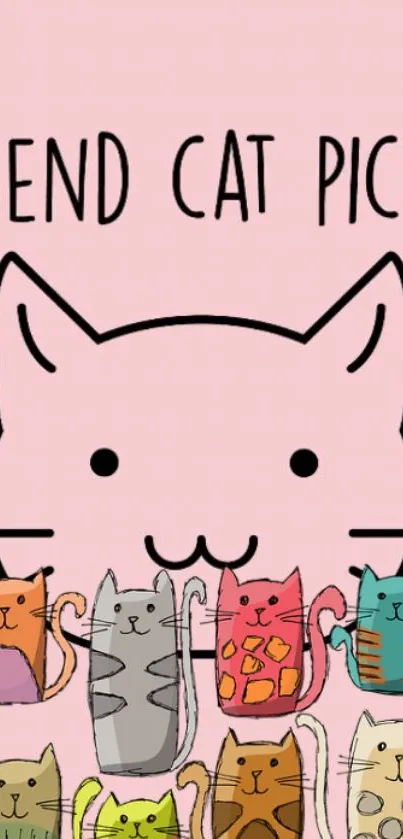 Cute cats illustration on pink background wallpaper.