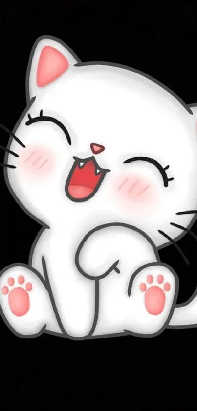 Charming cartoon cat wallpaper with a dark background.