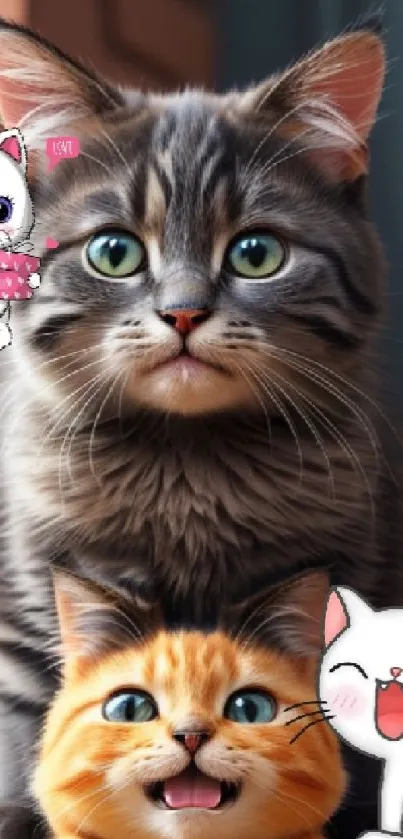 Cute cartoon cat wallpaper with playful kittens.