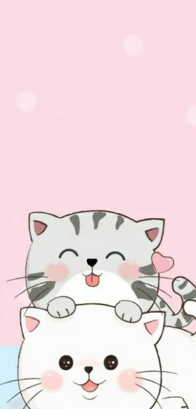 Adorable cartoon cats with a pastel pink background, perfect for mobile wallpaper.