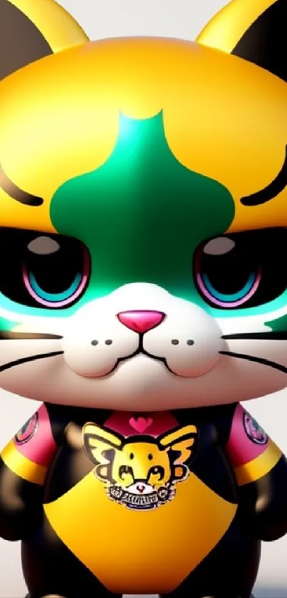 Cute cartoon cat character in vibrant colors on mobile wallpaper.