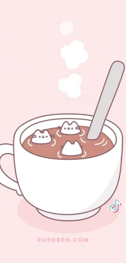 Cute cartoon cats floating in coffee mug.