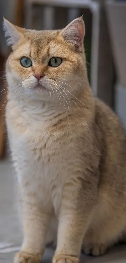 Adorable cat with blue eyes sitting indoors.