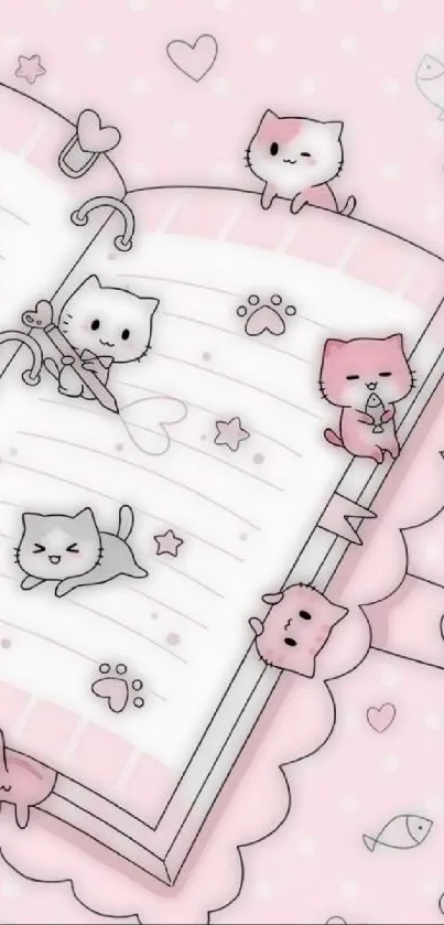 Cute pastel cat diary wallpaper with pink and white theme.