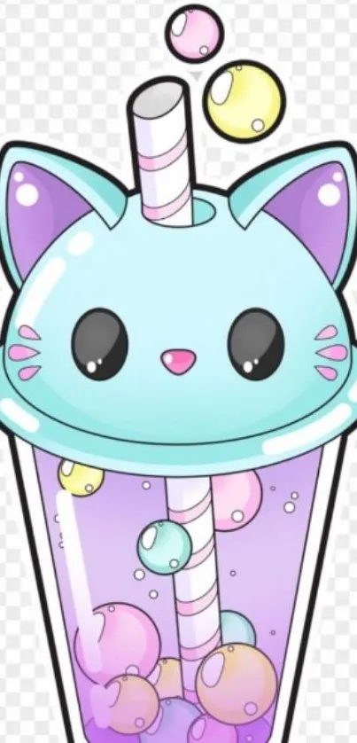 Cute pastel cat drink with bubble motif.