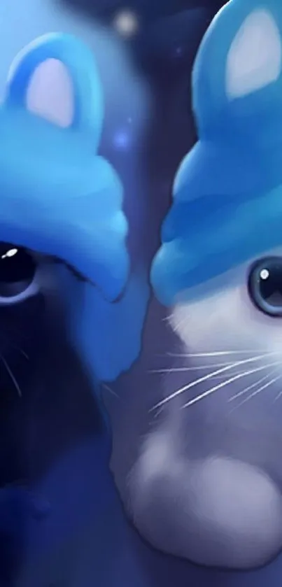 Adorable cats in blue hats mobile wallpaper.