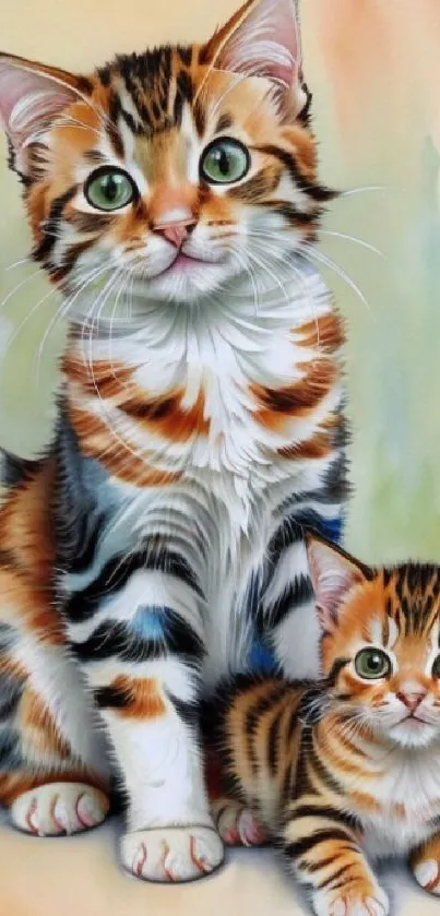 Adorable kittens with stripes in watercolor style wallpaper.