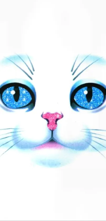 Cute cat face with blue eyes on a white background.