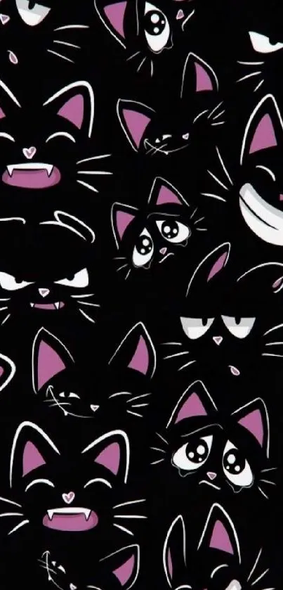 Cute cat faces on a dark wallpaper.