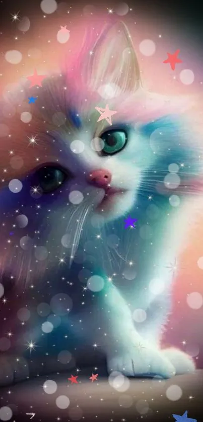 Fantasy cat with pastel colors in dreamy background.