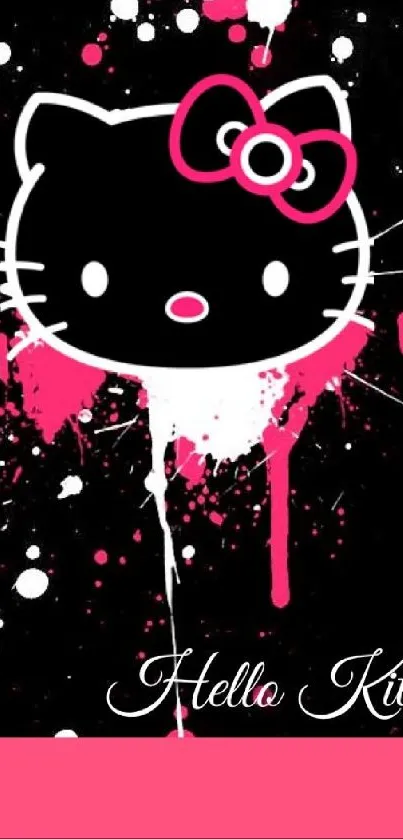 Graffiti-style cat wallpaper with pink accents.