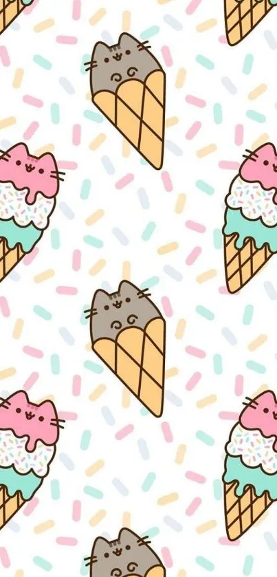 Cute cat ice cream cone wallpaper with sprinkles.