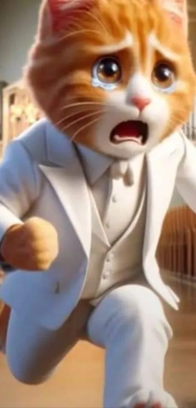 Animated cat in a tuxedo, looking surprised.