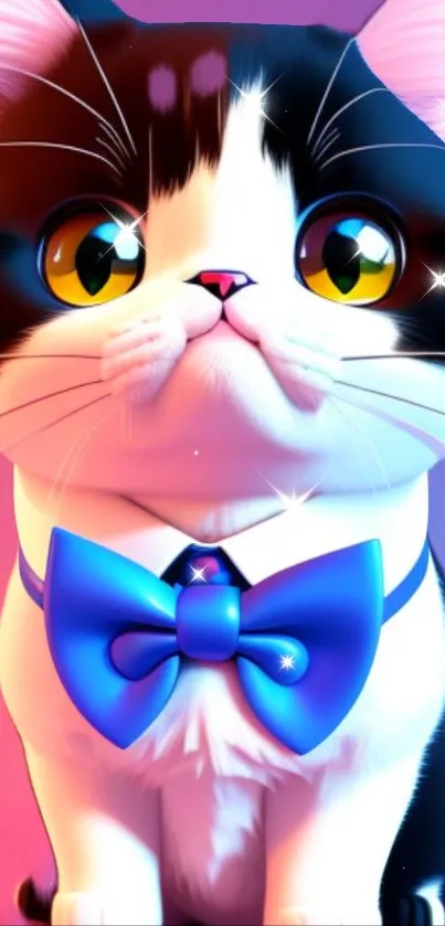 Cute cartoon cat with a blue bowtie