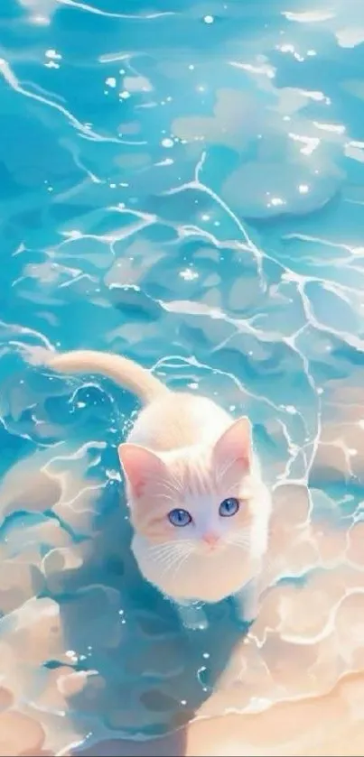 Cute cat swimming in clear blue water