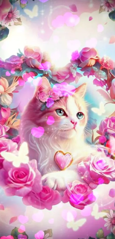 Cute cat with floral wreath and butterflies.