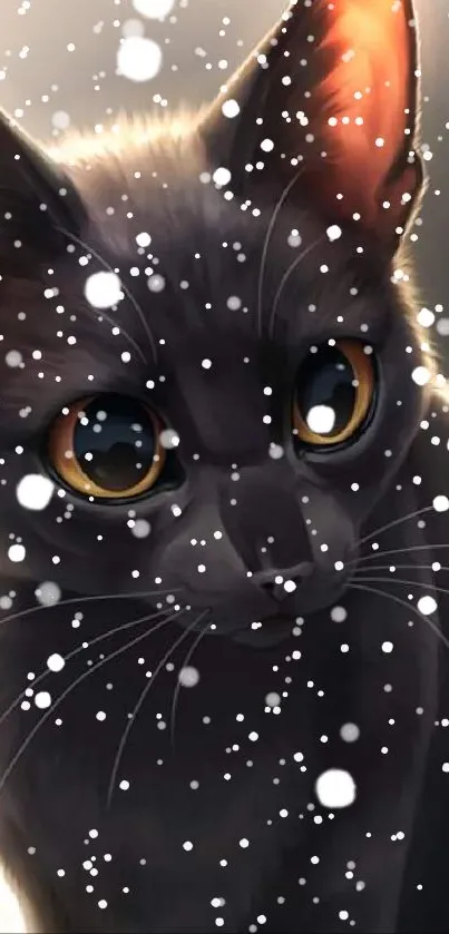 Charming cat with snow effect mobile wallpaper.