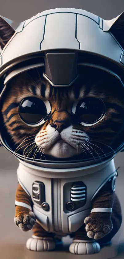 Adorable cat in a futuristic space helmet mobile wallpaper.