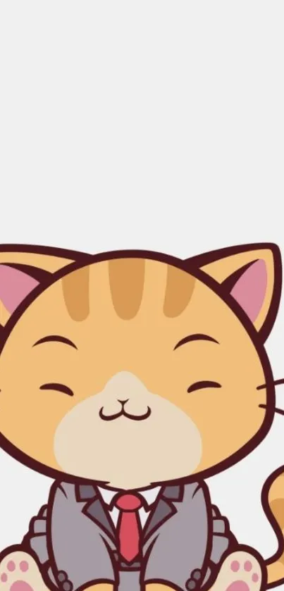 Adorable cartoon cat in a suit on a mobile wallpaper.