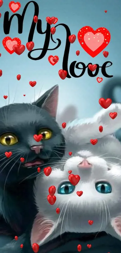 Cute cats with hearts mobile wallpaper, perfect for love themes.