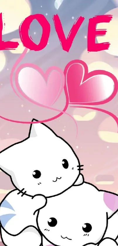 Cute cartoon cats with hearts mobile wallpaper.