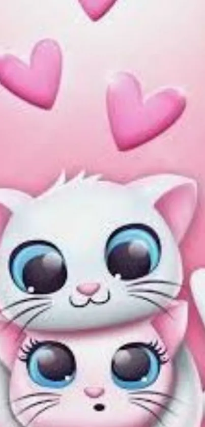 Cute cartoon cats with pink hearts wallpaper.