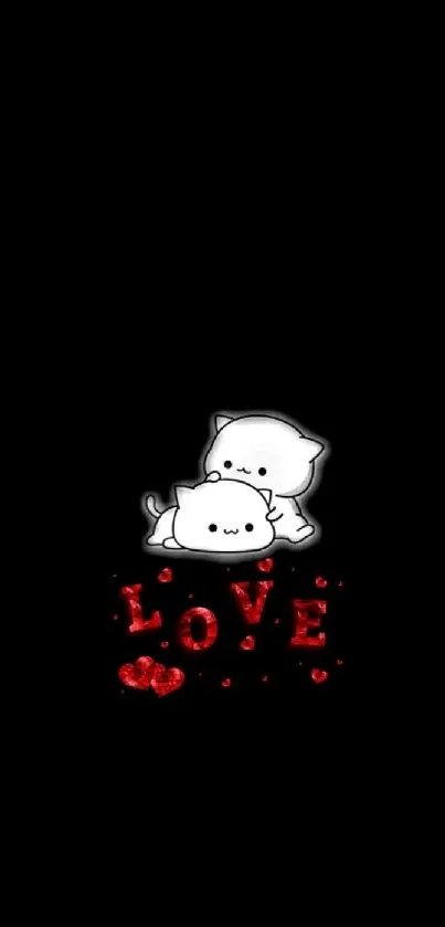 Adorable animated cats with love theme on a black background wallpaper.