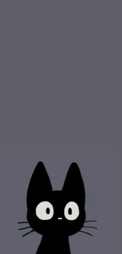 Cute minimalist wallpaper with cartoon cat and gray background.