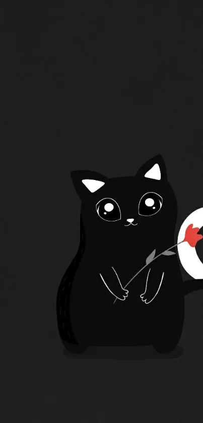 Minimalist wallpaper with a cute black cat holding a paintbrush.