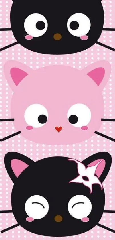 Cute cartoon cat mobile wallpaper with black and pink cat heads.