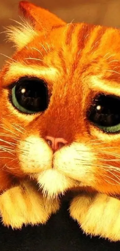 Cute orange cat with big eyes in charming wallpaper.