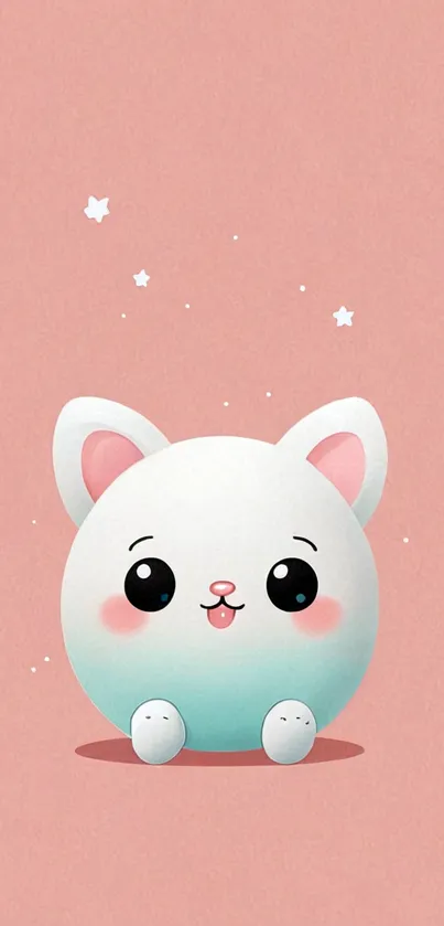 Adorable round cat on peach background with stars, perfect for a phone wallpaper.