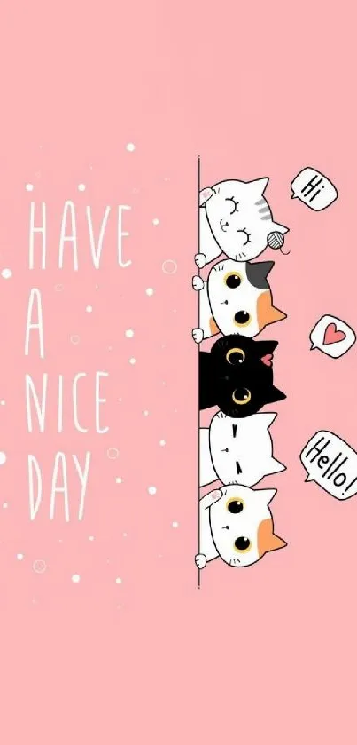 Cute cats on pink background saying 'Have a Nice Day'.