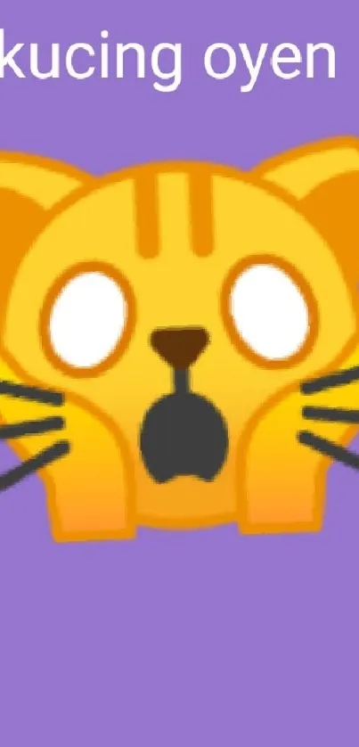 Adorable orange cat on purple phone wallpaper.