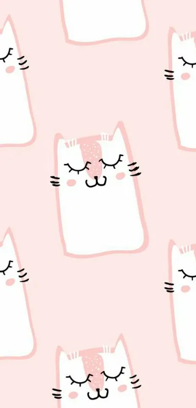 Adorable cat faces on a light pink background wallpaper.