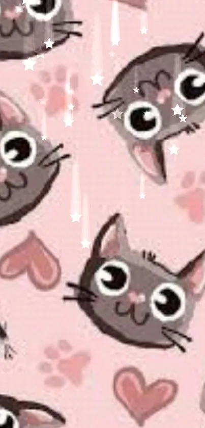 Cute cartoon cat faces on a pink background.