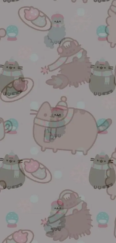 Cute pastel cat pattern wallpaper for mobile.