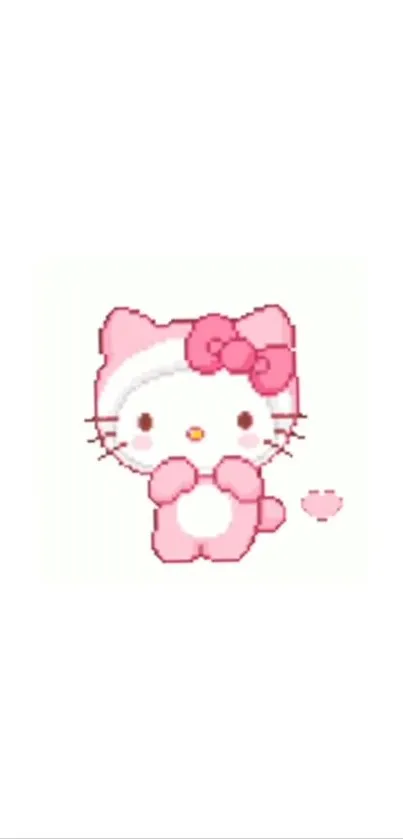 Adorable pixel art cat with a pink bow on a white background.