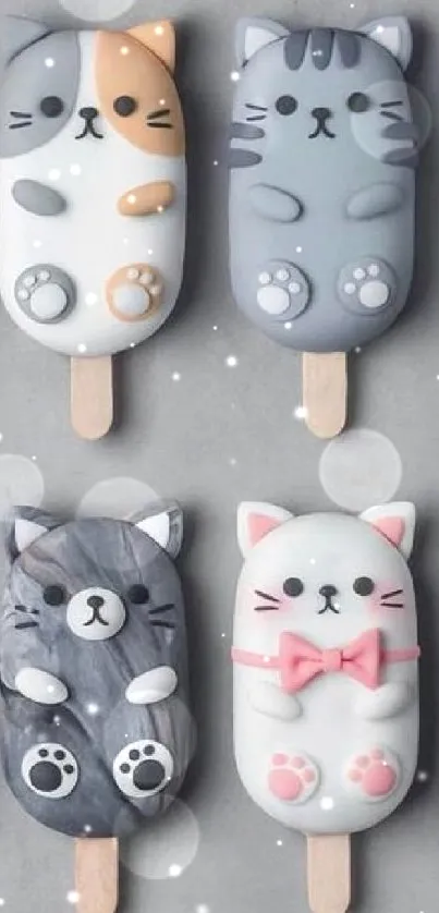 Cute cat-shaped popsicles mobile wallpaper.