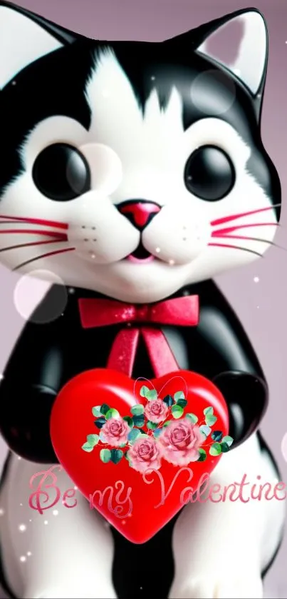 Cute cat holding a Valentine heart.