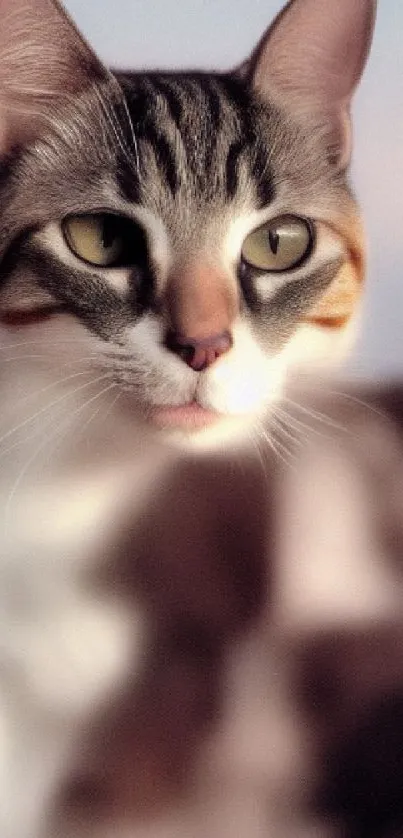 Blurred close-up of a cute tabby cat.