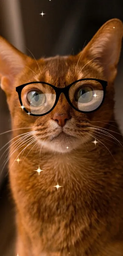 Charming cat wearing glasses, brown hues.