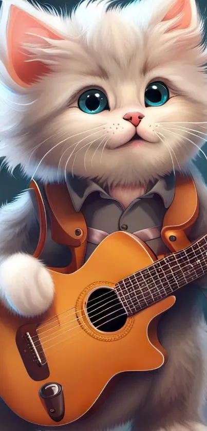 Cartoon cat playing a guitar with vibrant colors.