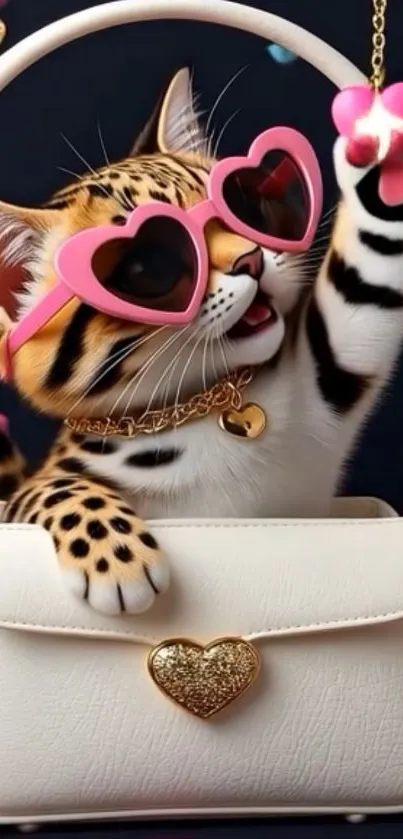 Cute cat wearing heart sunglasses and collar.