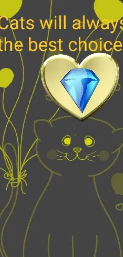 Cute cat with heart and yellow balloons wallpaper.