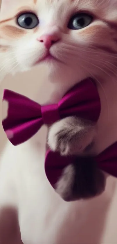 Charming cat with a purple bowtie for mobile wallpaper.