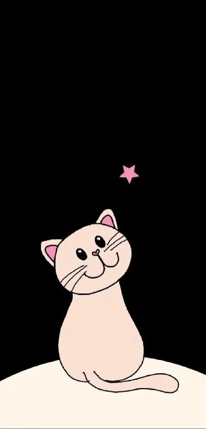 Adorable cat with a star on a black background mobile wallpaper.